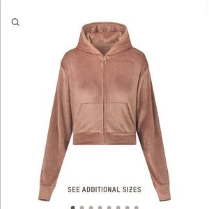 SKIMS Velour Hoodie. Color on SKIMS site is SIENNA